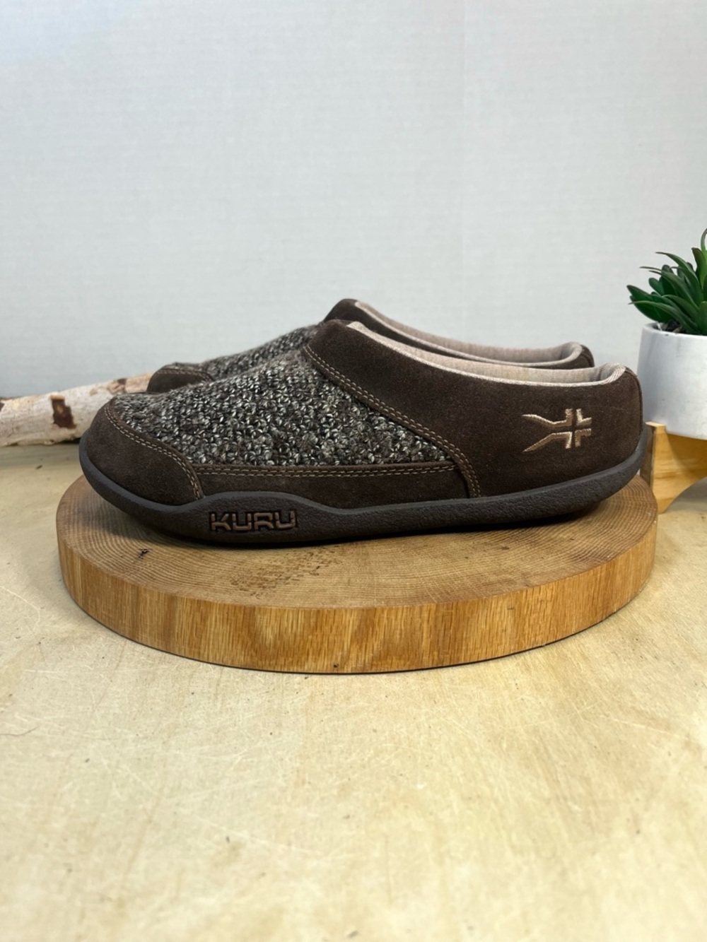 KURU Kivi Brown Suede & Knit Wool Mules Clogs Size 7.5